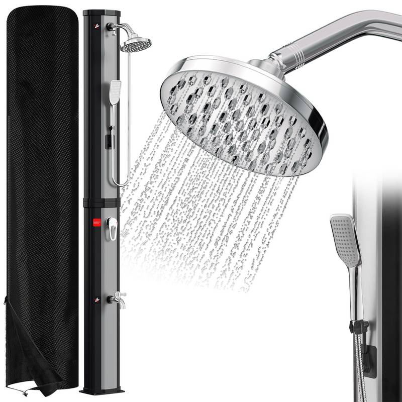 Solardusche Pooldusche Außendusche Shower Pool Reise Deluxe Gartendusche 60L (mit Schutzabdeckung、mit Handbrause、Silber)