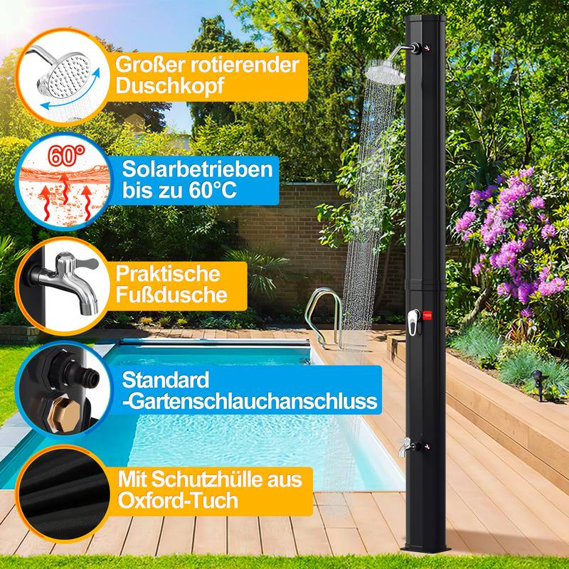 Solardusche Pooldusche Außendusche Shower Pool Reise Deluxe Gartendusche 35L (mit Schutzabdeckung)