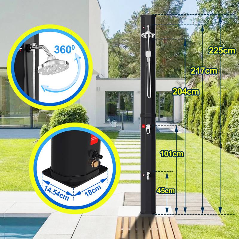 Solardusche 40L mit Schutzabdeckung、mit Handbrause Dusche Pooldusche Solar Gartendusche Deluxe Festival Outdoor