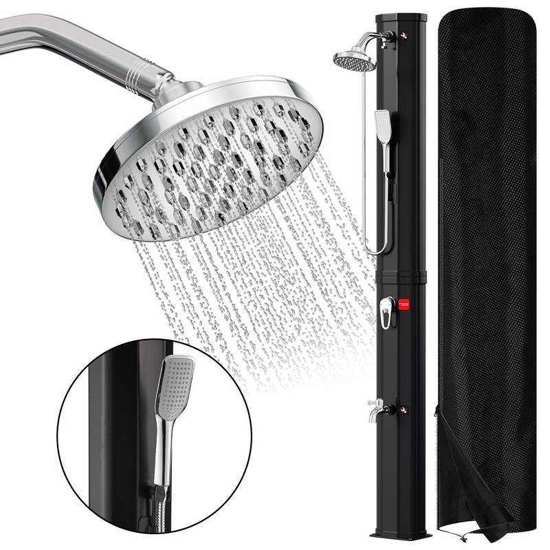 Solardusche Pooldusche Außendusche Shower Pool Reise Deluxe Gartendusche 60L (mit Schutzabdeckung、mit Handbrause、Schwarz)