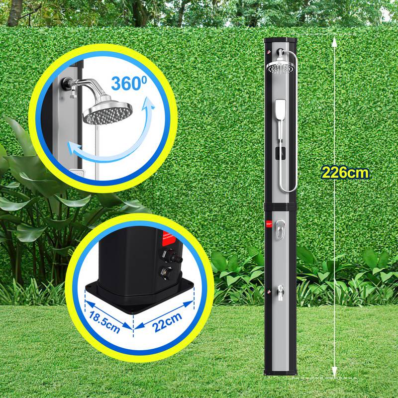 Solardusche Heizung Fusspumpe Gartenduschen Pool Pooldusche Gartendusche 60L (mit Schutzabdeckung、mit Handbrause、Silber)