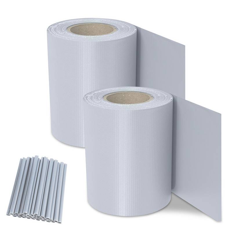 Sichtschutzstreifen Verschiedene Doppelstabmatten PVC Zaun Folie Gartenzaun Reflexionsarm mit Clips 2 Rollen á 70m x 19cm Grau