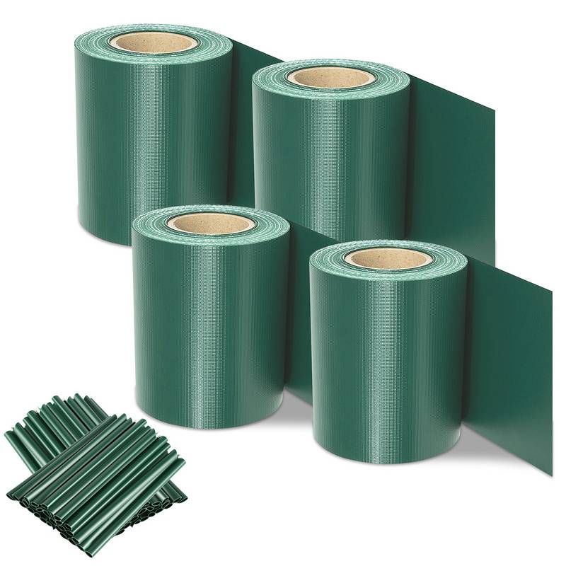 Sichtschutzstreifen Zaun Folie Blickdicht Dick PVC Doppelseitiger Reflexionsarm Sonnenschutz Sichtschutzfolie 8 Rollen á 50m x 19cm Grün