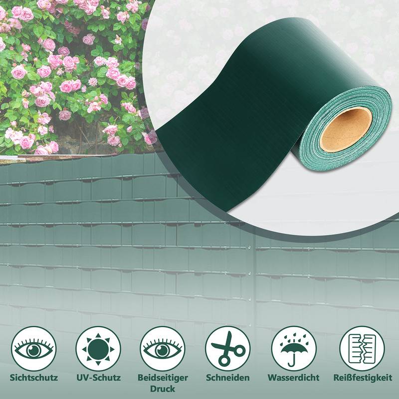 Sichtschutzstreifen Zaun Folie Blickdicht Dick PVC Doppelseitiger Reflexionsarm Sonnenschutz Sichtschutzfolie 2 Rollen á 50m x 19cm Grün