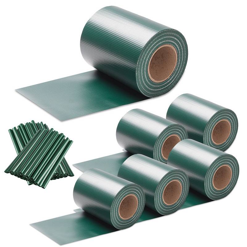 Sichtschutzstreifen Verschiedene Doppelstabmatten PVC Zaun Folie Gartenzaun Reflexionsarm mit Clips 6 Rollen á 70m x 19cm Grün