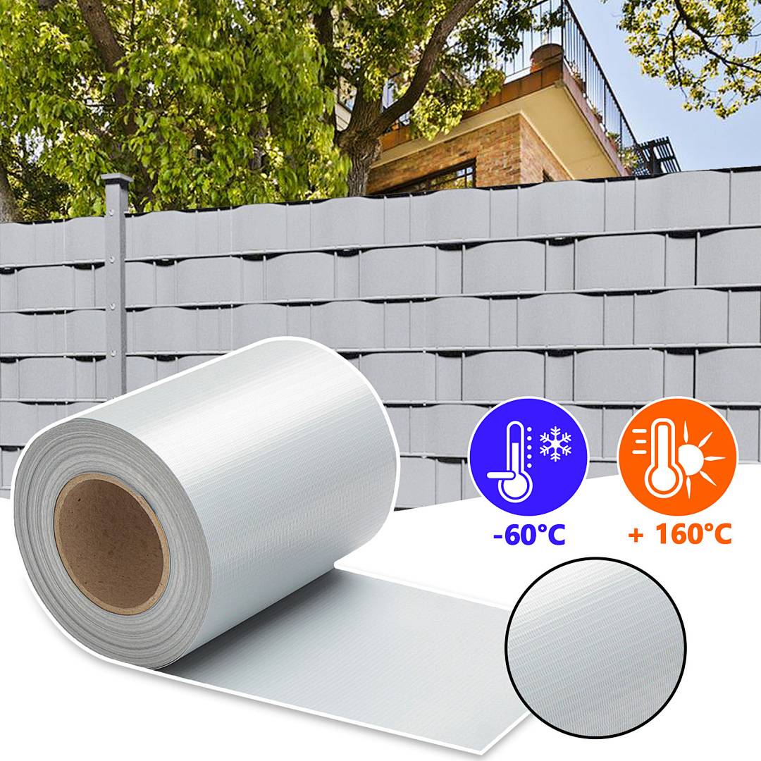 Sichtschutzstreifen Zaun Folie Blickdicht Dick PVC Doppelseitiger Reflexionsarm Sonnenschutz Sichtschutzfolie 2 Rollen á 70m x 19cm Grau