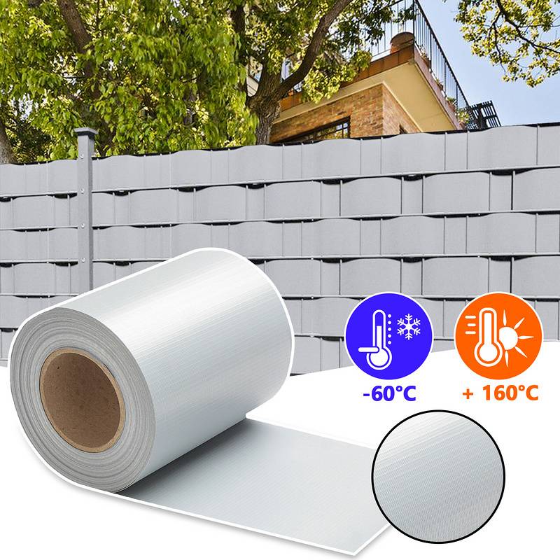 Sichtschutzstreifen Zaun Folie Blickdicht Dick PVC Doppelseitiger Reflexionsarm Sonnenschutz Sichtschutzfolie 2 Rollen á 70m x 19cm Grau