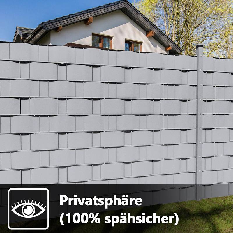 Sichtschutzstreifen Verschiedene Doppelstabmatten PVC Zaun Folie Gartenzaun Reflexionsarm mit Clips 4 Rollen á 70m x 19cm Grau