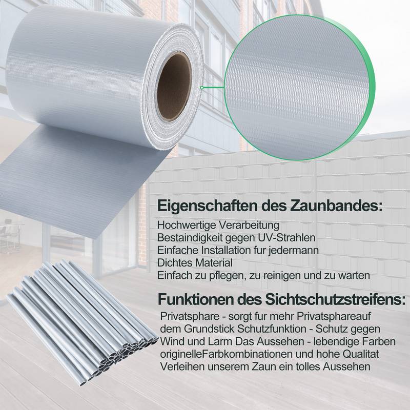 Sichtschutzstreifen Zaun Folie Blickdicht Dick PVC Doppelseitiger Reflexionsarm Sonnenschutz Sichtschutzfolie 8 Rollen á 50m x 19cm Grau