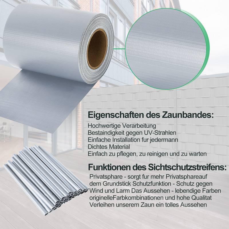 Sichtschutzstreifen Zaun Folie Blickdicht Dick PVC Doppelseitiger Reflexionsarm Sonnenschutz Sichtschutzfolie 8 Rollen á 50m x 19cm Grau