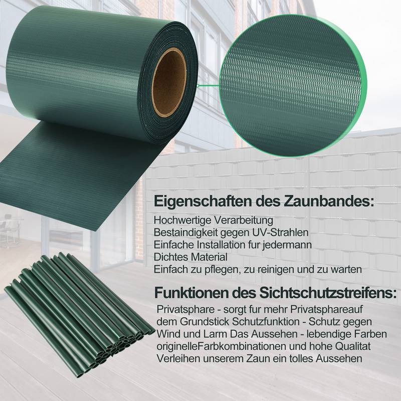Sichtschutzstreifen Zaun Folie Blickdicht Dick PVC Doppelseitiger Reflexionsarm Sonnenschutz Sichtschutzfolie 70m x 19cm Grün