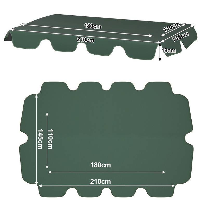 Sonnendach ersatzdach Garten Baldachin Hollywoodschaukel Sonnenschirm Ersatzbezug UV-Schutz Plane Grün 210x145cm