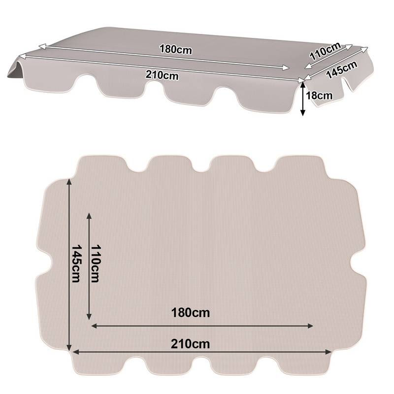 Sonnendach ersatzdach Garten Baldachin Hollywoodschaukel Sonnenschirm Ersatzbezug UV-Schutz Plane Beige 210x145cm