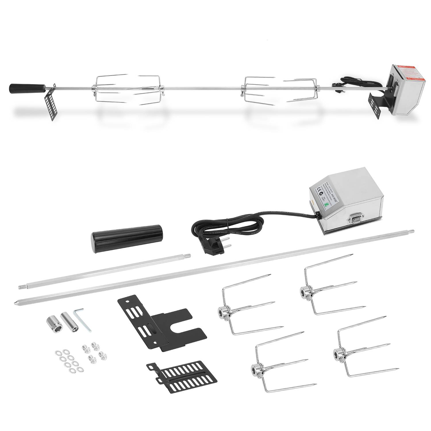 117cm Grillspieß Set Inkl. 4X Fleischnadeln und Edelstahl Motor 220V Drehspieß Rotisserie Elektrischer Drehspiess Universal Grillspiess 304 Edelstah