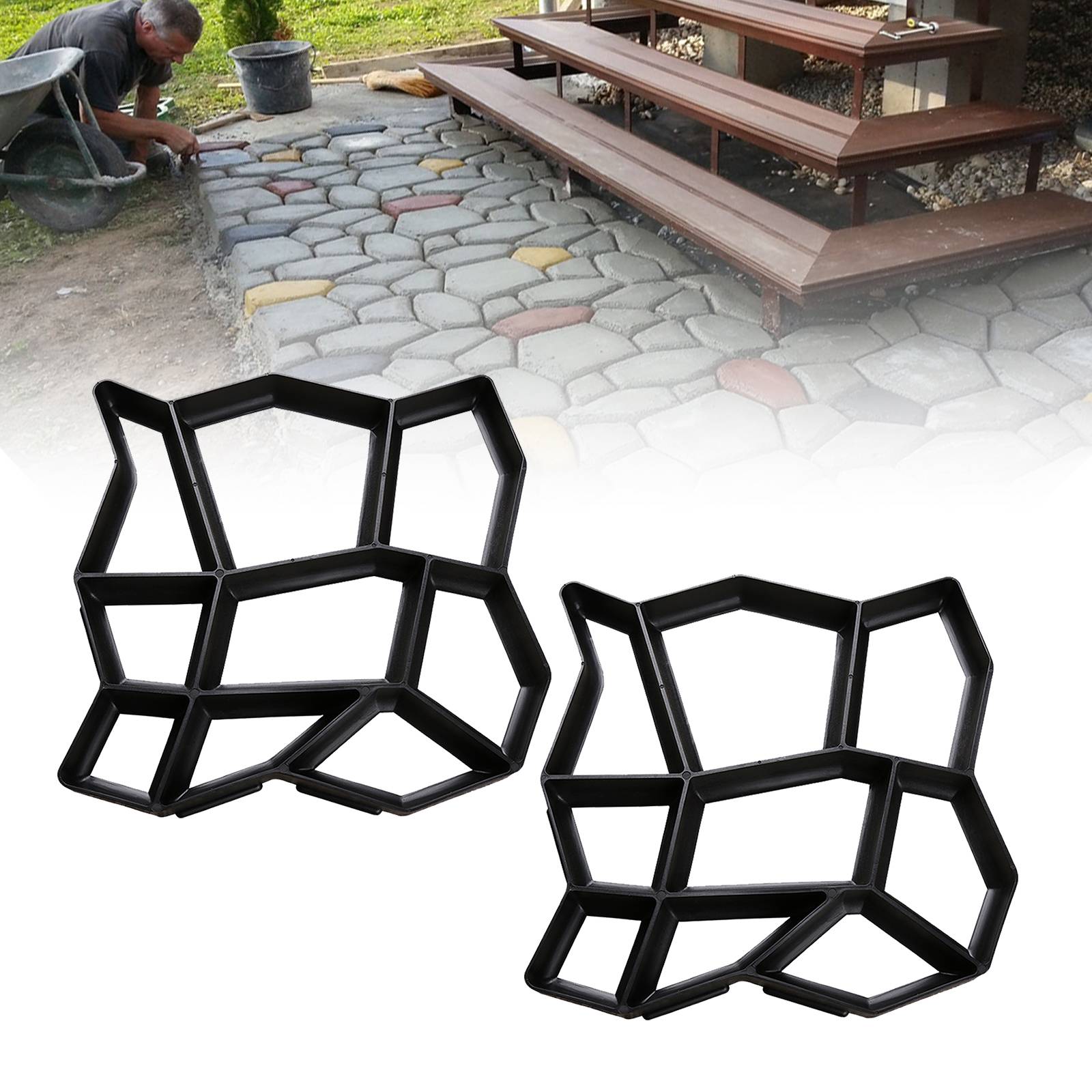 2er-Set Pflasterform für den Garten, 43x43x4cm, unregelmäßig Pflasterformen Kunststoff von Auffahrt, Garten, Terrasse