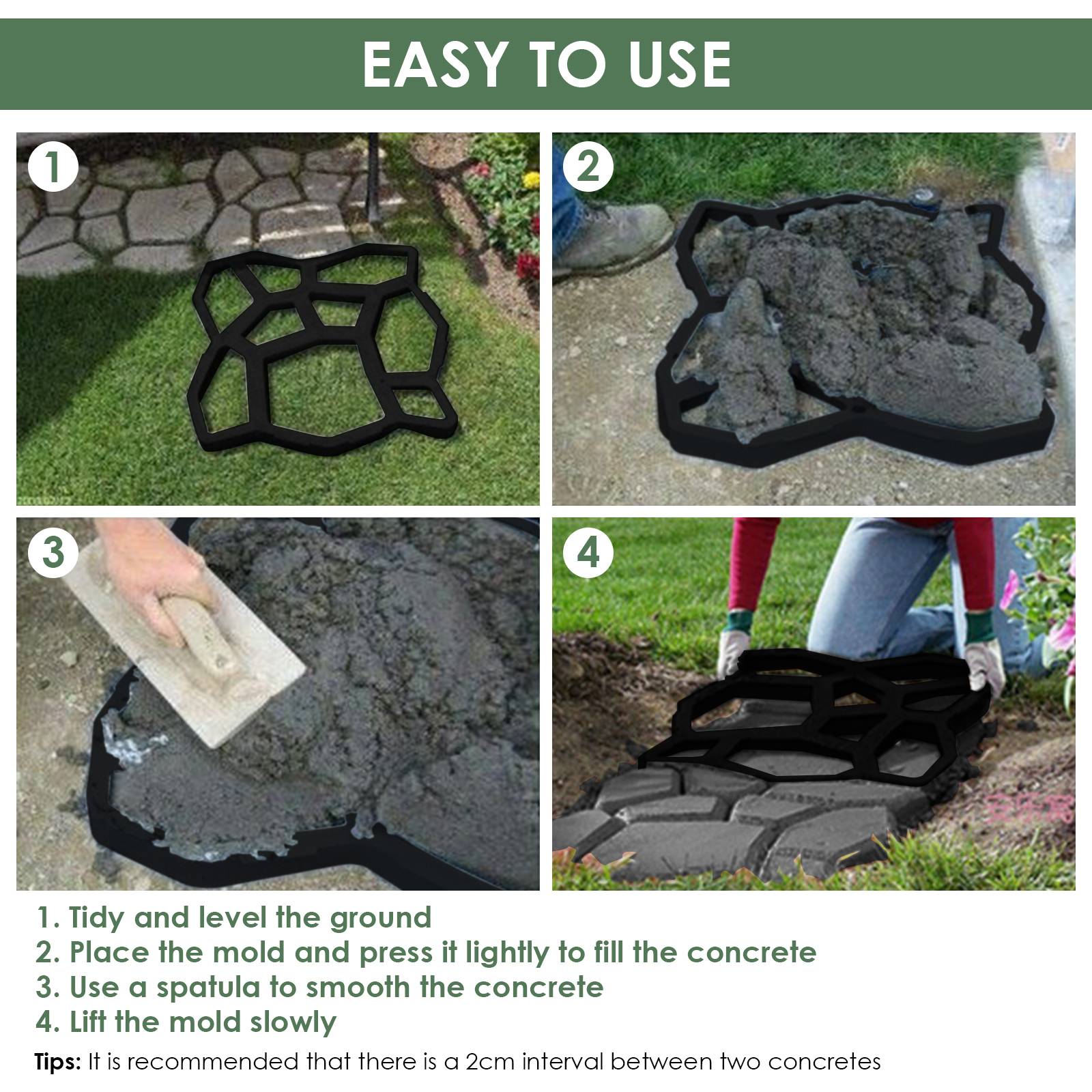 2er-Set Pflasterform für den Garten, 43x43x4cm, unregelmäßig Pflasterformen Kunststoff von Auffahrt, Garten, Terrasse