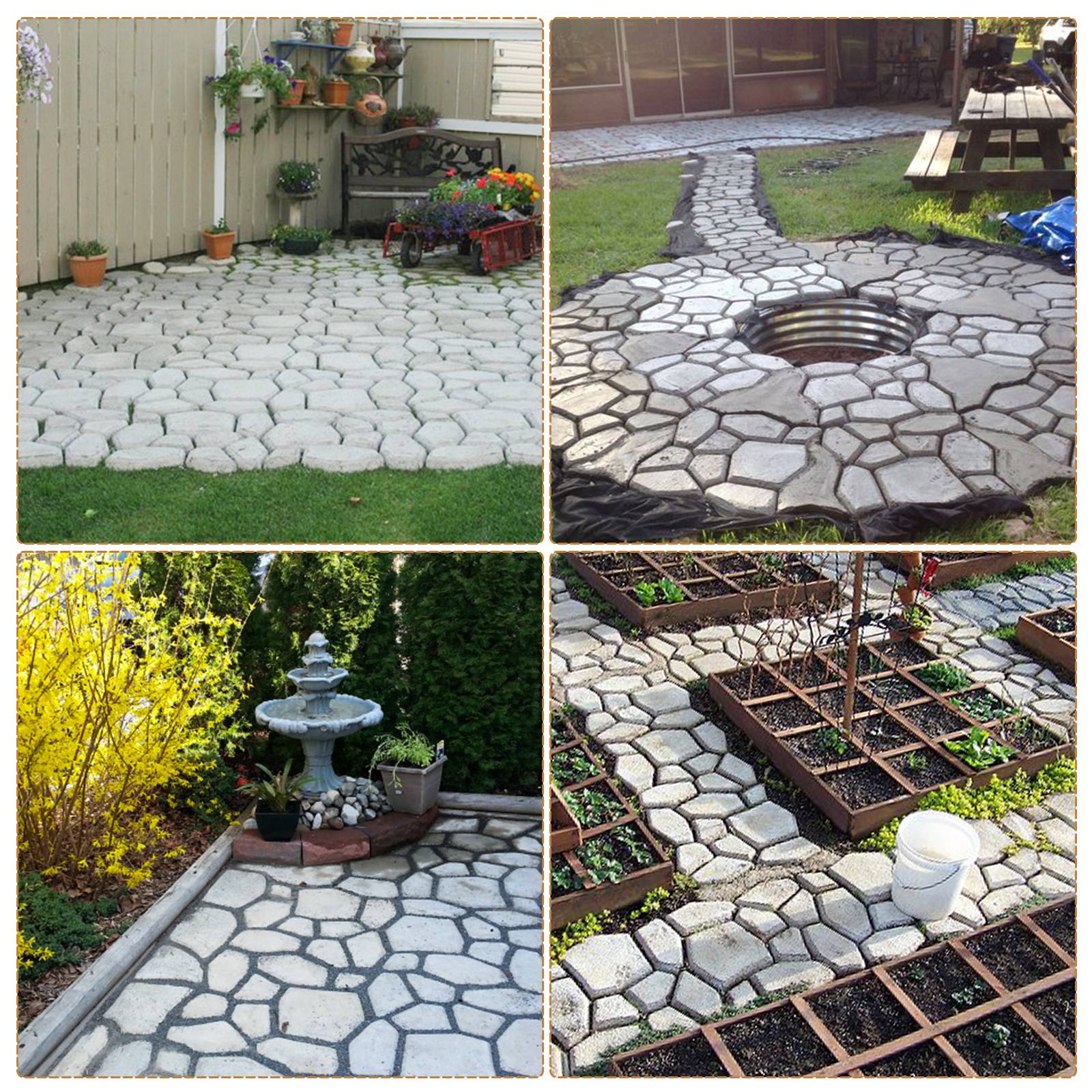 Pflasterform 3er-Set, 43x43x4cm, unregelmäßig Pflasterformen, Betonform Gehweg Form, Schalungsform für Garten, Terrasse