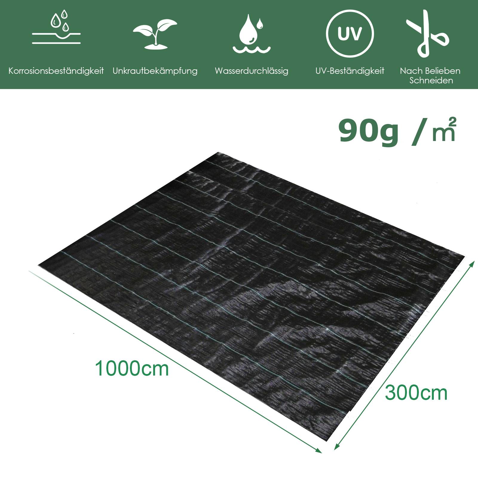 30m² Unkrautvlies, 90g/m², Gartenvlies Bodengewebe, 3x10m, Wasserdurchlässig Reißfest, Pflanzenschutz
