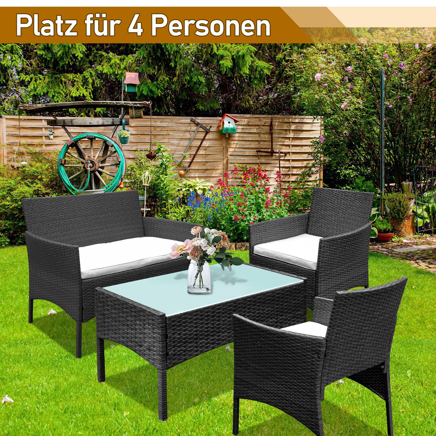 Gartenmöbel Gartenset Gartenlounge Rattanmöbel Sitzgruppe Garnitur Balkon schwarz