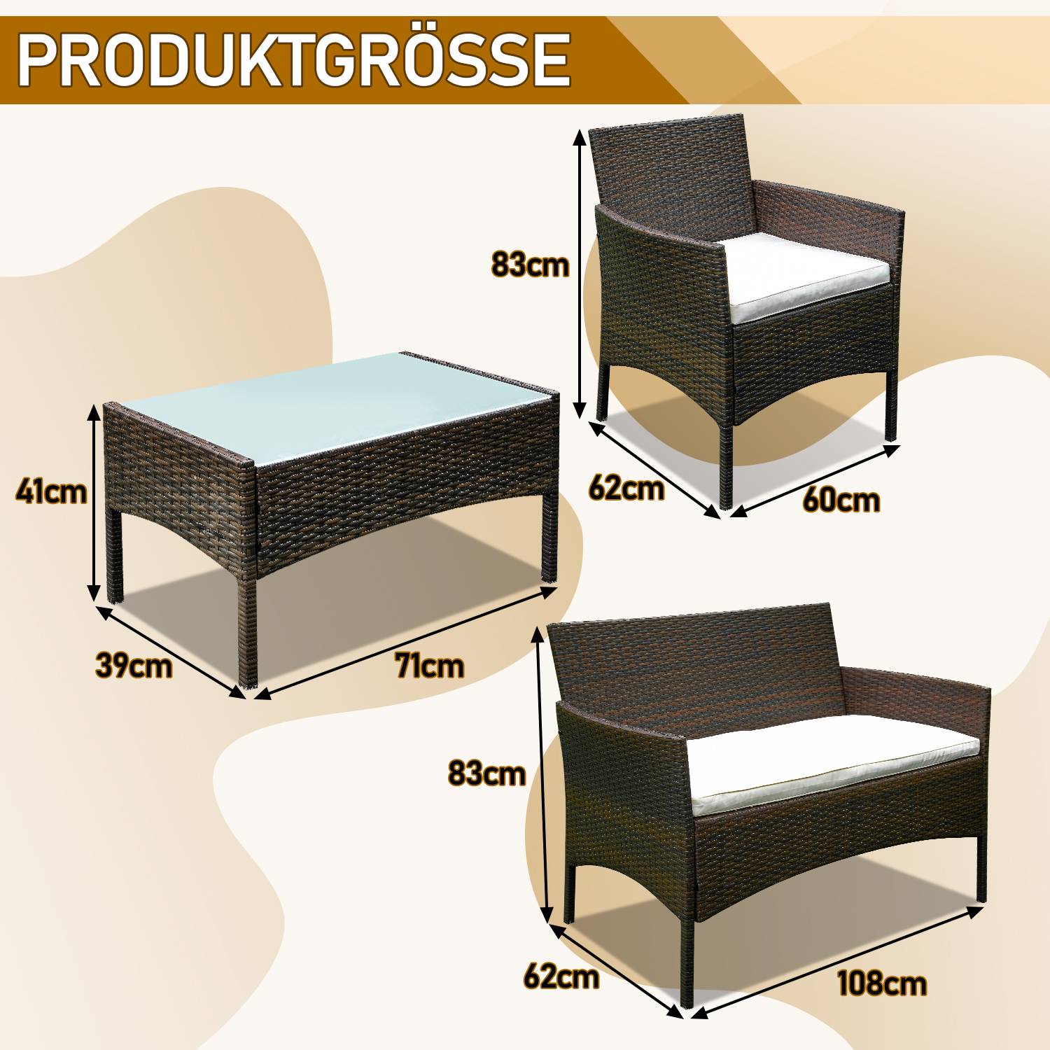 Gartenmöbel Gartenset Gartenlounge Rattanmöbel Sitzgruppe Garnitur Balkon braun