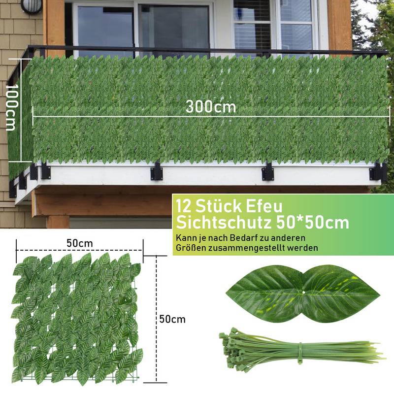1*3M Sichtschutzhecke Windschutz Efeu Sichtschutz Balkonverkleidung Blätterzaun,Künstliche Hecke Sichtschutzhecke Pflanzen Hecke Wanddekoration,Vani
