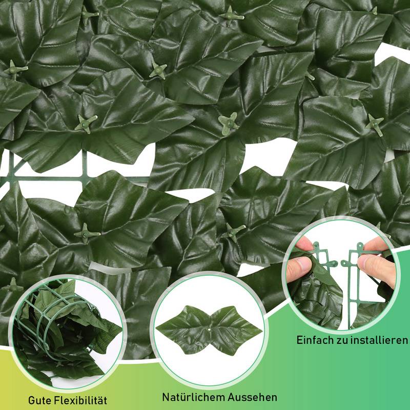 1*3M Sichtschutzhecke Windschutz Efeu Sichtschutz Balkonverkleidung Blätterzaun,Künstliche Hecke Sichtschutzhecke Pflanzen Hecke Wanddekoration,Dunk