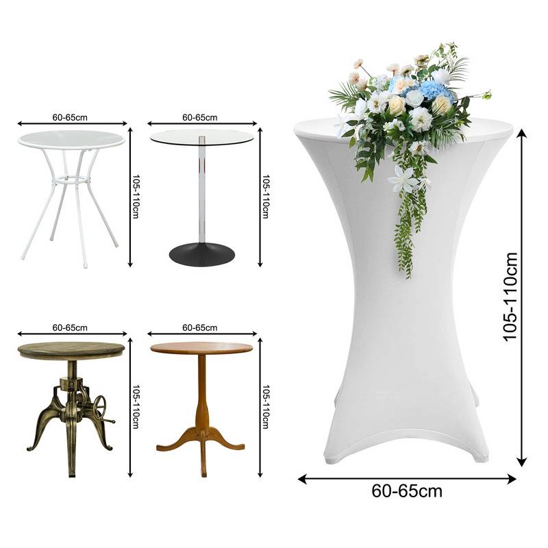 5x Stehtischhusse Stretch für Bistrotisch mit 4 Fußlaschen elastisch Ø 60-65x110 cm Weiß