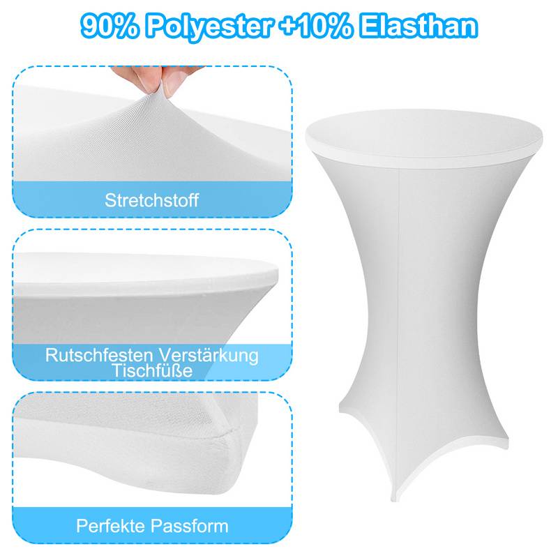 5x Stehtisch Hussen Stretch Bistrotisch Überzüge, Größe/Farbe:5er Set Ø60 cm / weiß