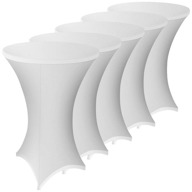 5x Stehtisch Hussen Stretch Bistrotisch Überzüge, Größe/Farbe:5er Set Ø70 cm / weiß