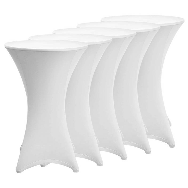5x Stehtisch Hussen Stretch Bistrotisch Überzüge, Größe/Farbe:5er Set Ø80 cm / weiß