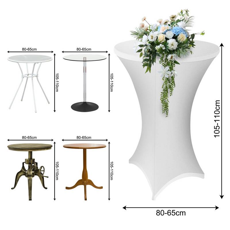 5x Stehtischhusse Stretch für Bistrotisch mit 4 Fußlaschen elastisch Ø 80-85x110 cm Weiß