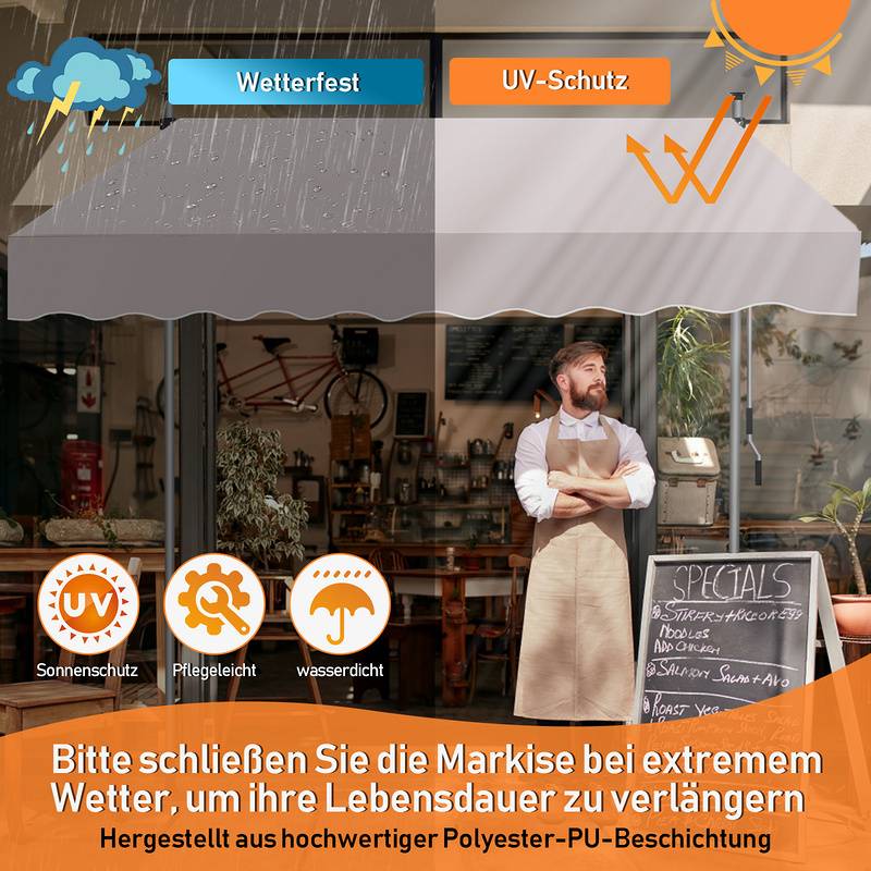 Markise Handkurbel Klemmmarkise Sonnenschutz Fenstermarkise Sonnenmarkise Einziehbare Wasserabweisend Markisen Beige 2M