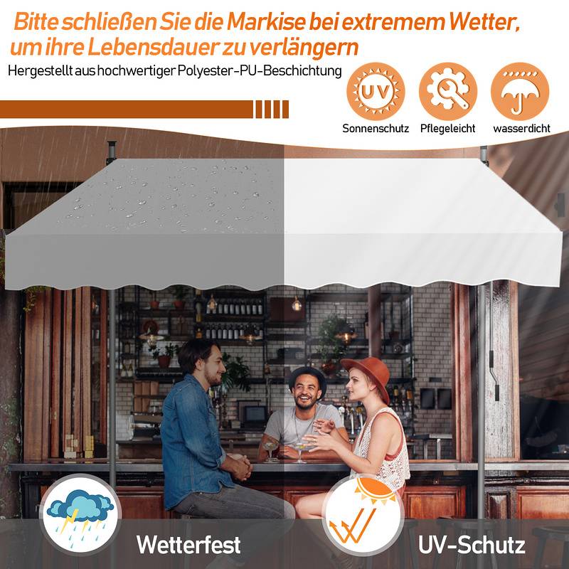 Klemmmarkise 250x120cm Markise Höhenverstellbare Balkonmarkise mit Handkurbel Sonnenschutz ohne Bohren für Terrasse und Balkon Creme