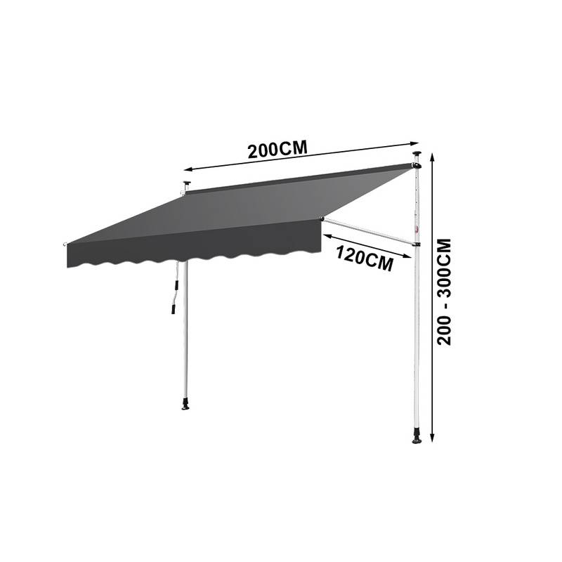 Markise Klemmmarkise Balkonmarkise ohne Bohren-höhenverstellbar Sonnenmarkise UV-beständig & wasserabweisend 200cm Grau