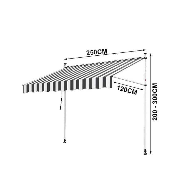 Markise Klemmmarkise Balkonmarkise ohne Bohren-höhenverstellbar Sonnenmarkise UV-beständig & wasserabweisend 250cm Weiß Grau