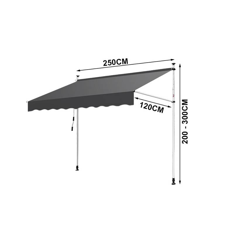 Markise Klemmmarkise Balkonmarkise ohne Bohren-höhenverstellbar Sonnenmarkise UV-beständig & wasserabweisend 250cm Grau