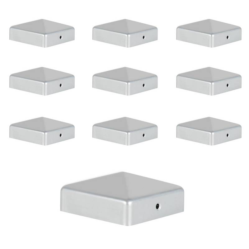 10x Pfostenkappe Zaunpfahl Abdeckung Pfostenkappe Pyramide Abdeckkappe 91x91mm Silber