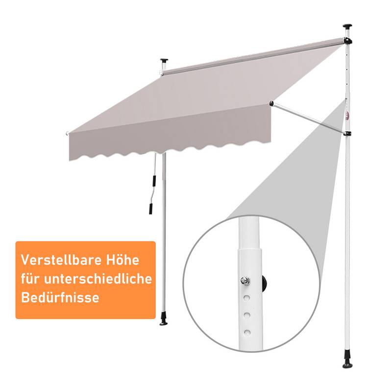 Markise Handkurbel Klemmmarkise Sonnenschutz Fenstermarkise Sonnenmarkise Einziehbare Wasserabweisend Markisen Beige 2.5M