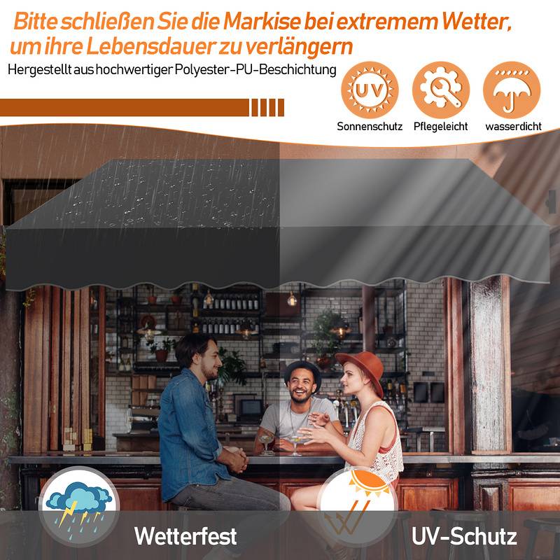 Markise Handkurbel Klemmmarkise Sonnenschutz Fenstermarkise Sonnenmarkise Einziehbare Wasserabweisend Markisen Grau 3M