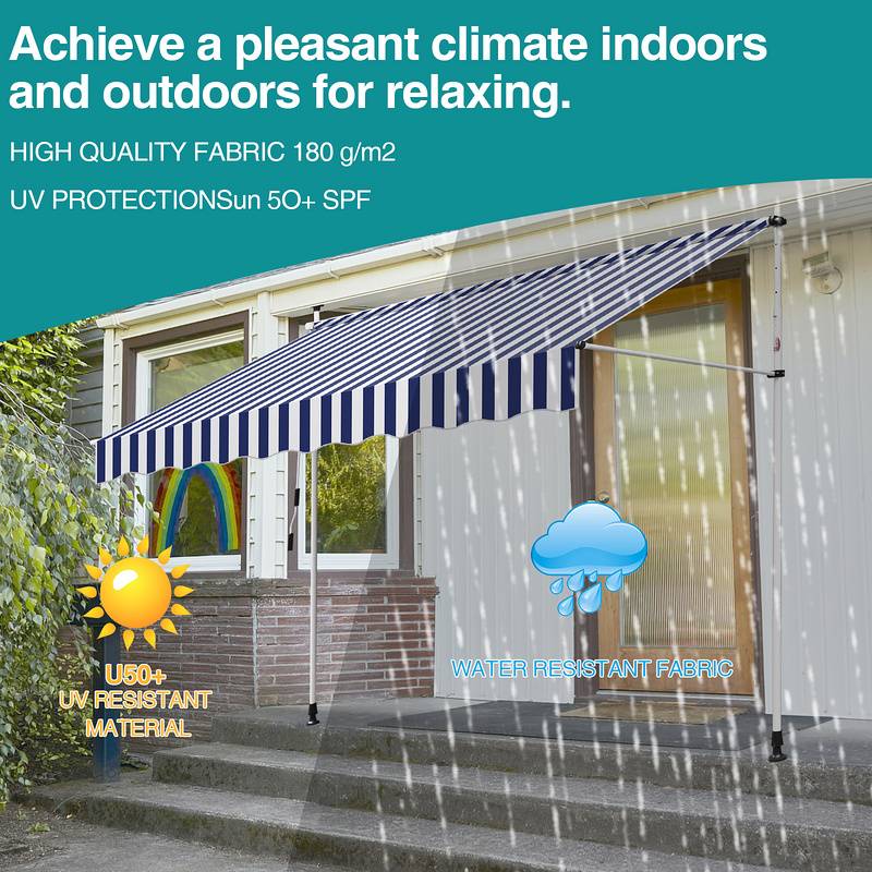 Markise Handkurbel Klemmmarkise Sonnenschutz Fenstermarkise Sonnenmarkise Einziehbare Wasserabweisend Markisen Blau und Weiß 3M