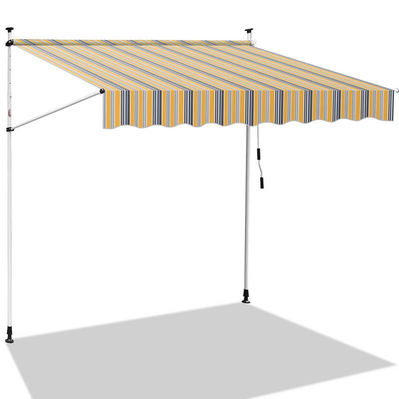 Markise Handkurbel Klemmmarkise Sonnenschutz Fenstermarkise Sonnenmarkise Einziehbare Wasserabweisend Markisen Gelb und Blau 2.5M