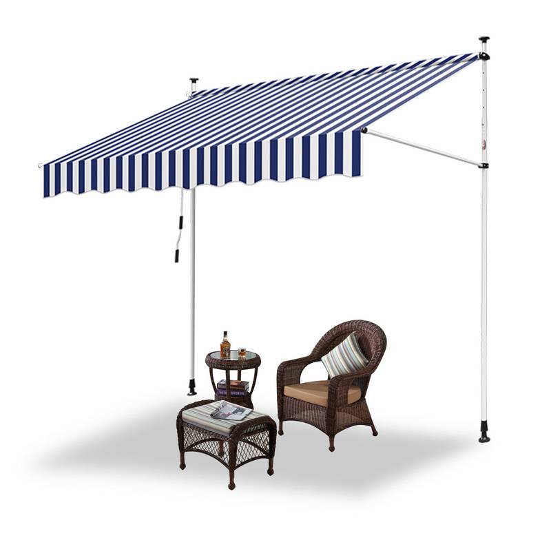 Markise Klemmmarkise Höhenverstellbare Balkonmarkise Sonnenschutz Markise ohne Bohren für Terrasse Balkon 250cm Weiß Blau
