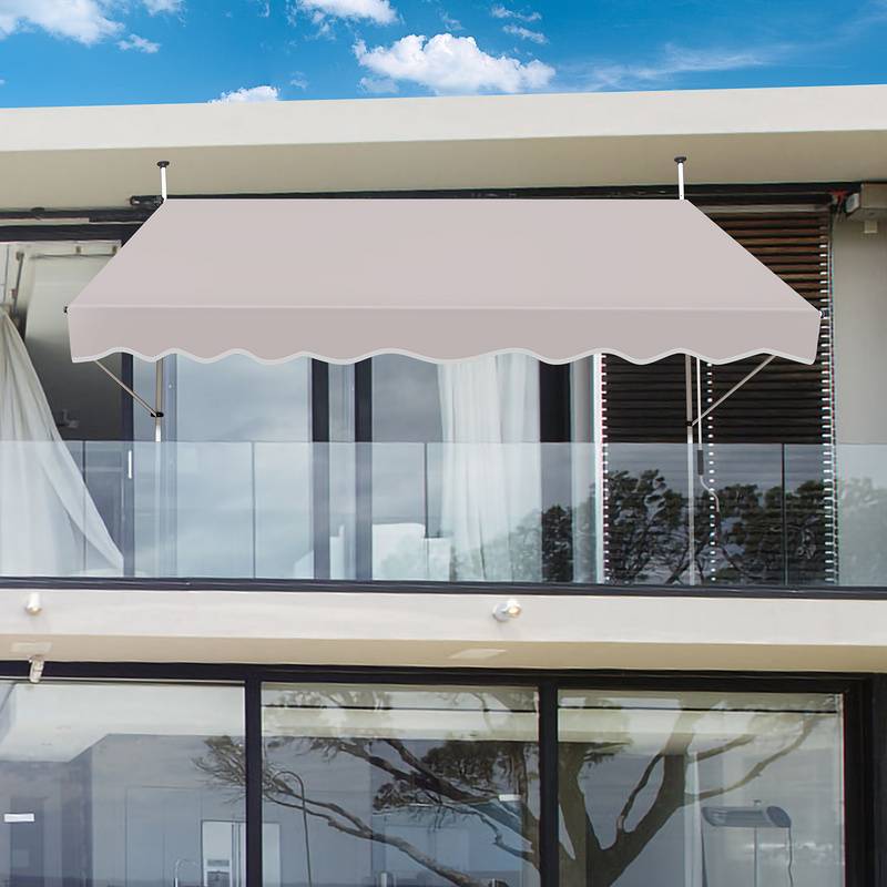 Markise Handkurbel Klemmmarkise Sonnenschutz Fenstermarkise Sonnenmarkise Einziehbare Wasserabweisend Markisen Beige 3.5M