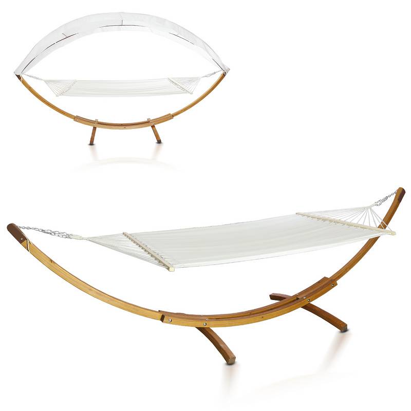 Hängematte mit Gestell für 2 Personen Hängematten Lärchenholz Gartenmöbel Spreizstäbe Braun Komplettset Gestell 415cm