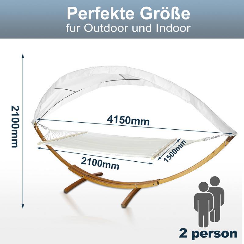 Hängematte mit GestellWetterfestem Hängematten Stabhängematte Outdoor Holz XXL Garten Hängemattengestell 2 Personen 410cm