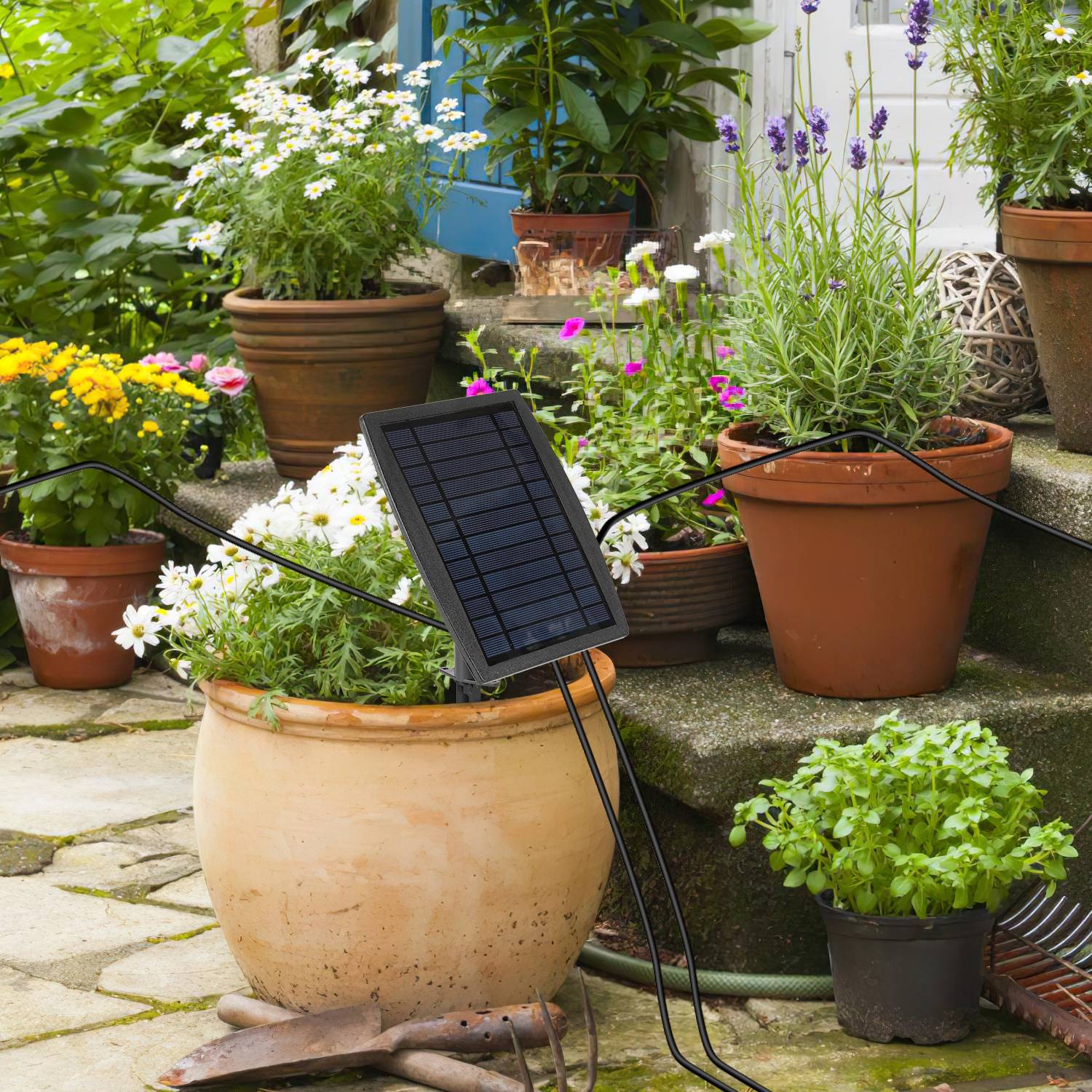Solar Bewässerungssystem Tröpfchenbewässerung system mit 12 Timer-Modi+20M Schlauch für Garten Balkon Pflanzen