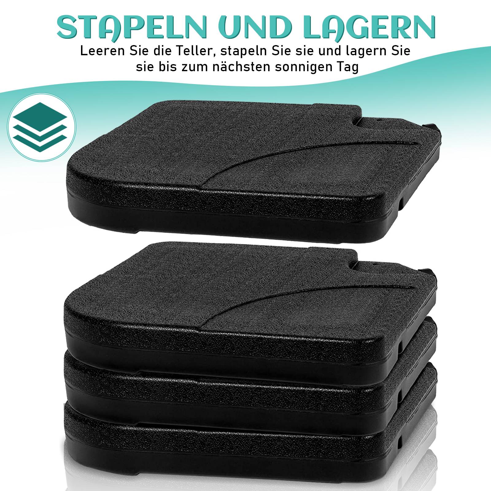Schirmgewicht 4er-Set Quad für Schirmständer mit 60 Liter Wasser oder 80 kg Sand befüllbar HDPE Kunststoff Sonnen-Schirmständer
