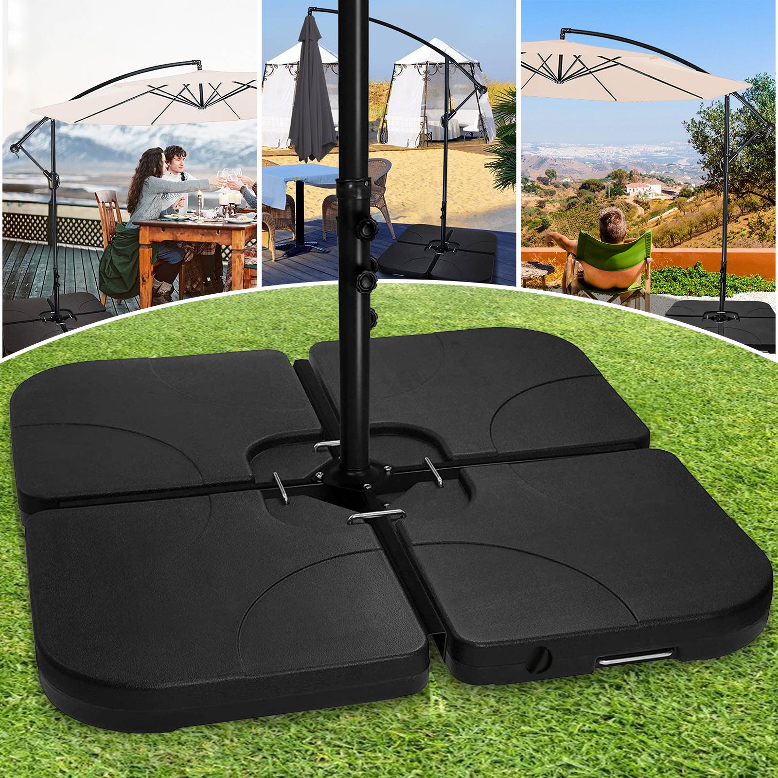 Sonnenschirm-Beschwerplatten-4er Set | Sonnenschirmständer Bodenkreuz Schirmhalter Schirmfuß