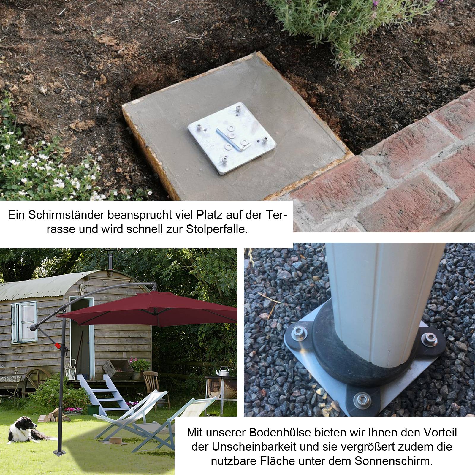 Sonnenschirmständer Bodenanker Universal Sonnenschirm Schirmhalter Metall Silber 40cm