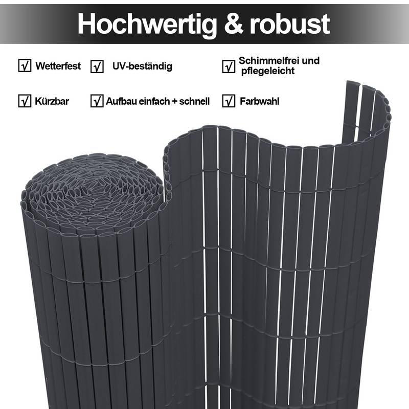 PVC Sichtschutzmatte Sichtschutzzaun Sichtschutz für Zaun Balkon Windschutz Grau 100x400cm